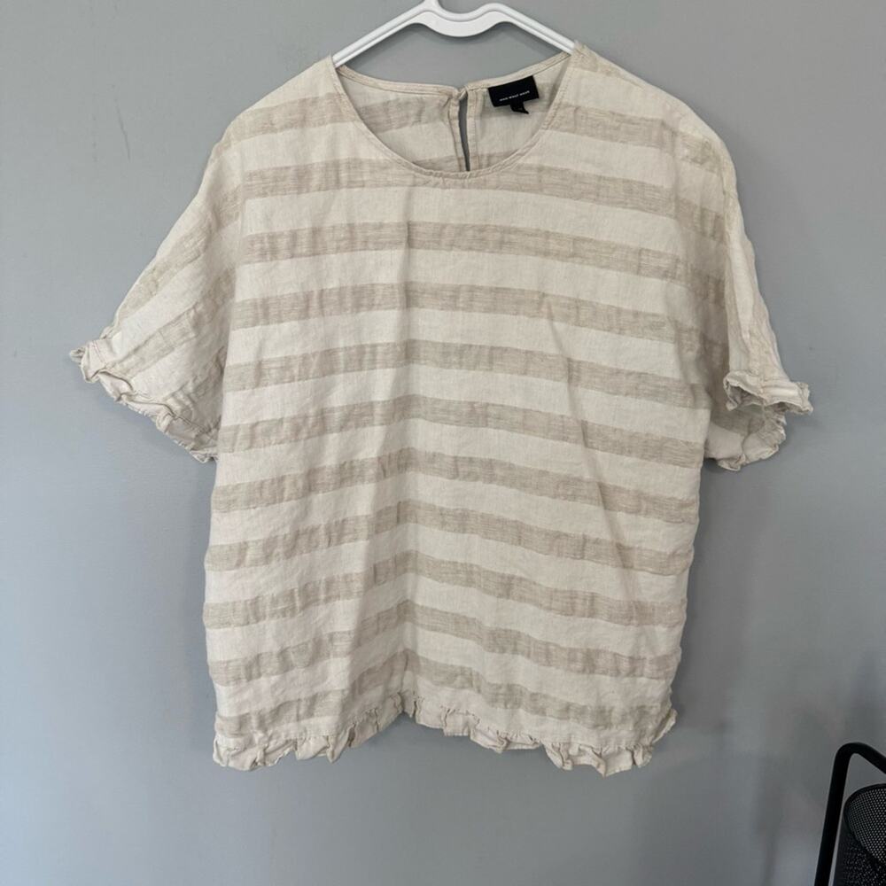 WHO WHAT WEAR Beige & Cream Striped Linen Cotton Blend Top Women’s Plus Size XXL